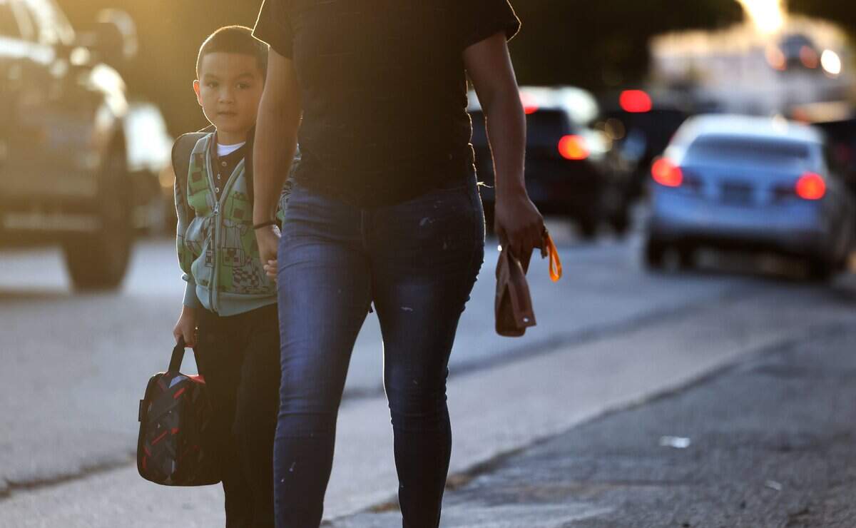 Students arrive at W.M. Green Elementary School for the first day of school on Monday, Aug. 10, 2026, in Fort Worth.